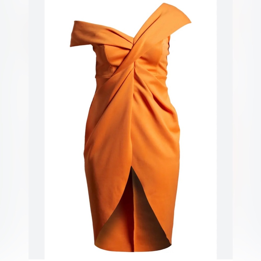 ASOS Curve Orange One-Shoulder Twist Draped Midi Dress